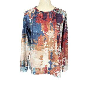 Exclusive long sleeve crewneck abstract print pullover top women's size small